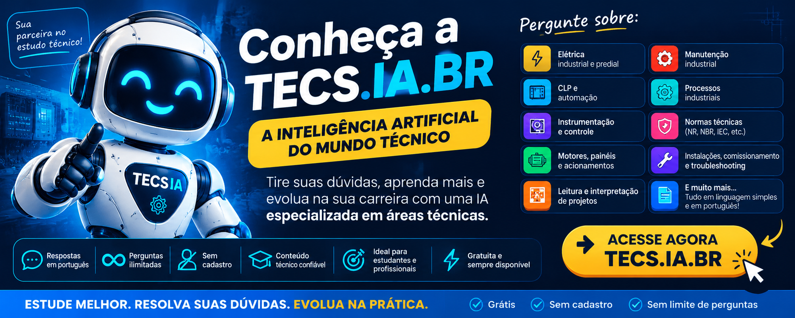 Conheça a TECS IA, inteligência artificial para elétrica, automação, CLP, instrumentação e manutenção industrial. Acesse tecs.ia.br